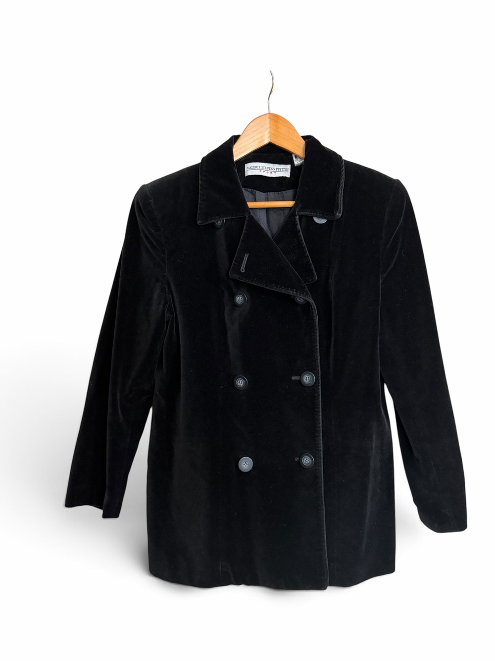 Valerie Stevens Black Velvet Double-Breasted Pea Coat